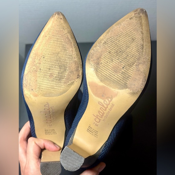 CHARLES by CHARLES DAVIS Navy Stretch Knit Heeled Boots - Picture 7 of 7